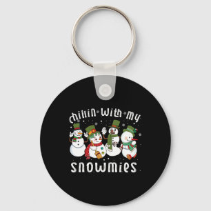 Chillin With My Snowmies Santa Snowman Funny Xmas Key Ring