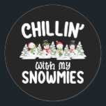 Chillin With My Snowmies Snowman Christmas Classic Round Sticker<br><div class="desc">Chillin With My Snowmies Snowman Christmas</div>