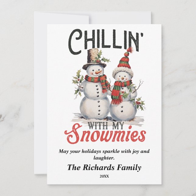 Chillin' with My Snowmies Vintage Christmas Holiday Card (Front)