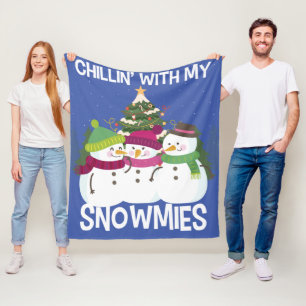 Chillin' With My Snowmies Xmas Snowman Fleece Blanket