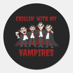 Chillin With My Vampires Halloween Boys Girls Kids Classic Round Sticker