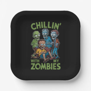 Chillin With My Zombies Halloween Boys Kids Funny Paper Plate