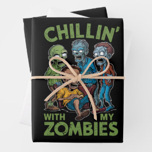 Chillin With My Zombies Halloween Boys Kids Funny Wrapping Paper Sheet