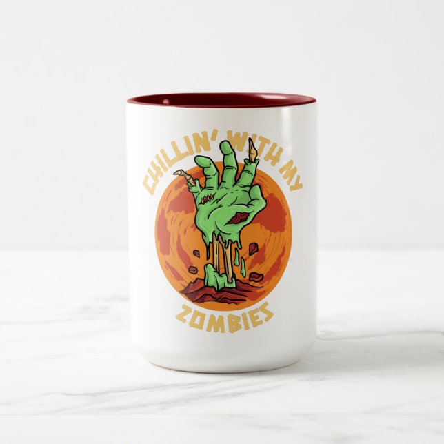 Chillin With My Zombies Two-Tone Coffee Mug (Center)