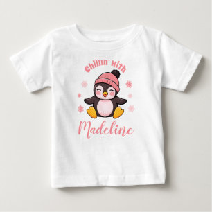Chillin with Name Cute Penguin Winter Christmas Baby T-Shirt