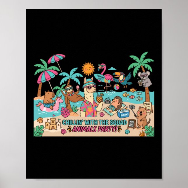 Chillin With The Squad Animals Beach Party Poster (Front)