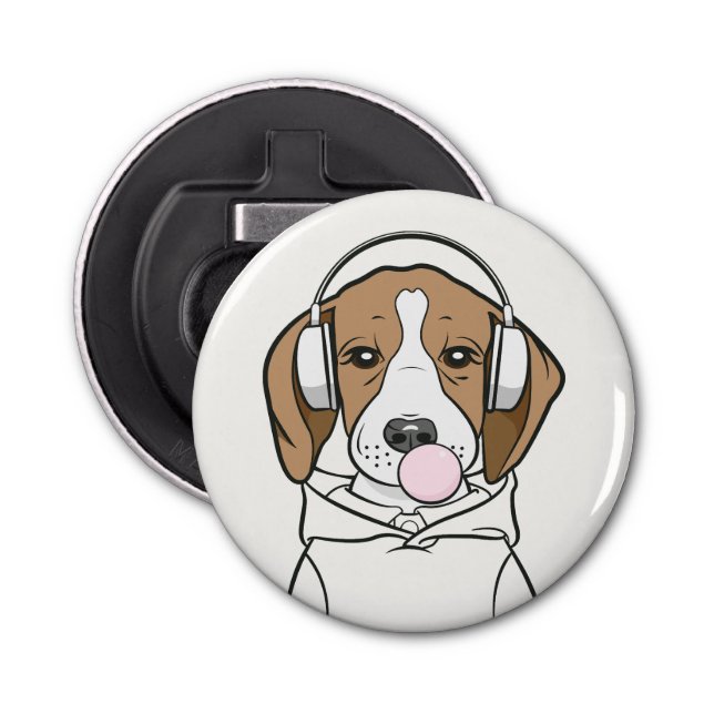 Chilling Beagle with Bubblegum Cute Funny Dog Bottle Opener (Front)