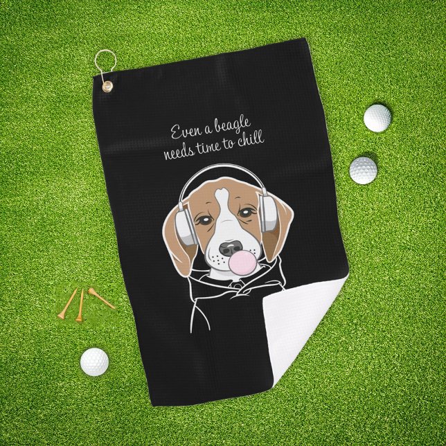 Chilling Dog with Bubblegum Funny Beagle Golf Towel (Creator Uploaded)