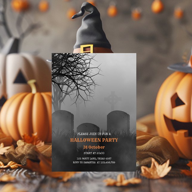 Chilling Grave Halloween Party Invitation" Holiday Card (Creator Uploaded)