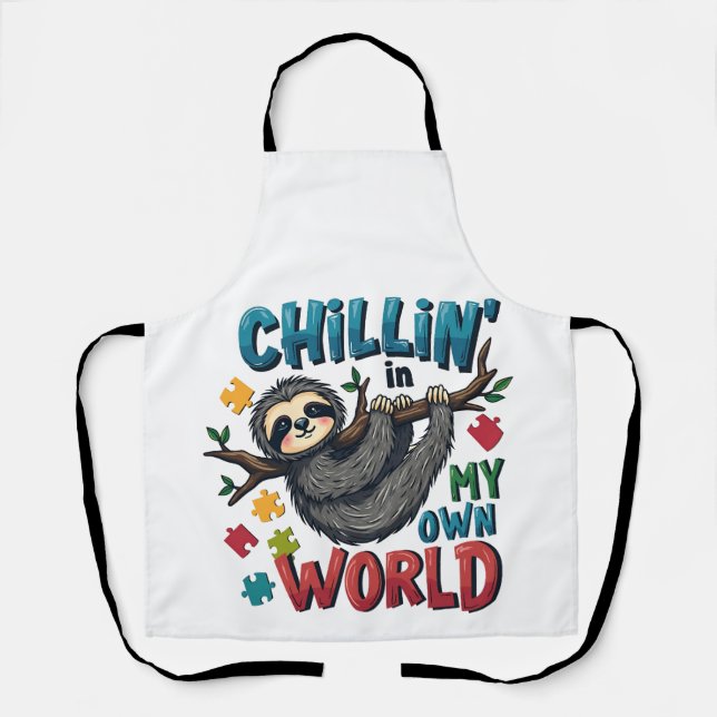 Chilling in My World Sloth Autism Awareness  Apron (Front)