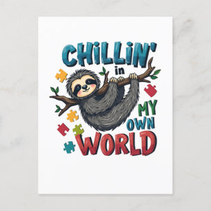 Chilling in My World Sloth Autism Awareness Postcard