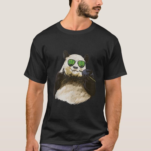 Chilling Panda Eating Bamboo Bear T-Shirt (Front)