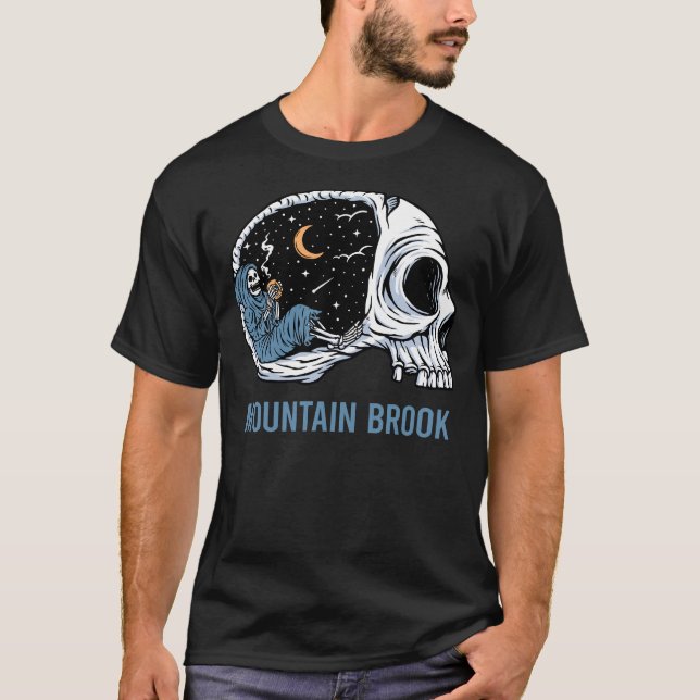 Chilling Skeleton Mountain Brook T-Shirt (Front)