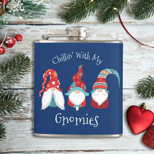 Chilling with my Gnomies Funny Modern Holiday Blue Hip Flask