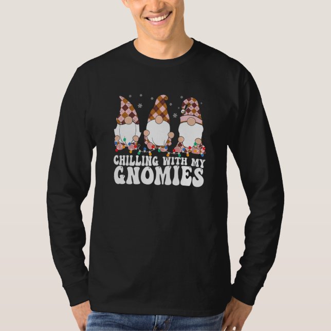 Chilling With My Gnomies Plaid Christmas Santa Gno T-Shirt (Front)