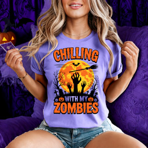 Chilling with My Zombies Scary Halloween Night T-Shirt