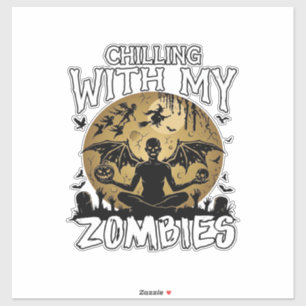 Chilling Zombies Halloween Winged Demon Moon Grave