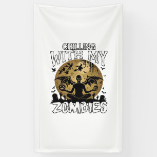 Chilling Zombies Halloween Winged Demon Moon Grave Banner
