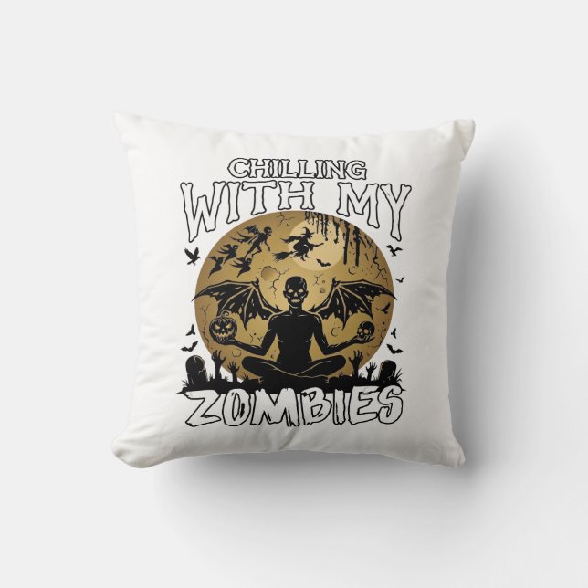 Chilling Zombies Halloween Winged Demon Moon Grave Cushion (Front)