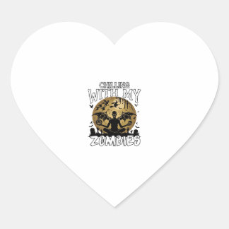 Chilling Zombies Halloween Winged Demon Moon Grave Heart Sticker