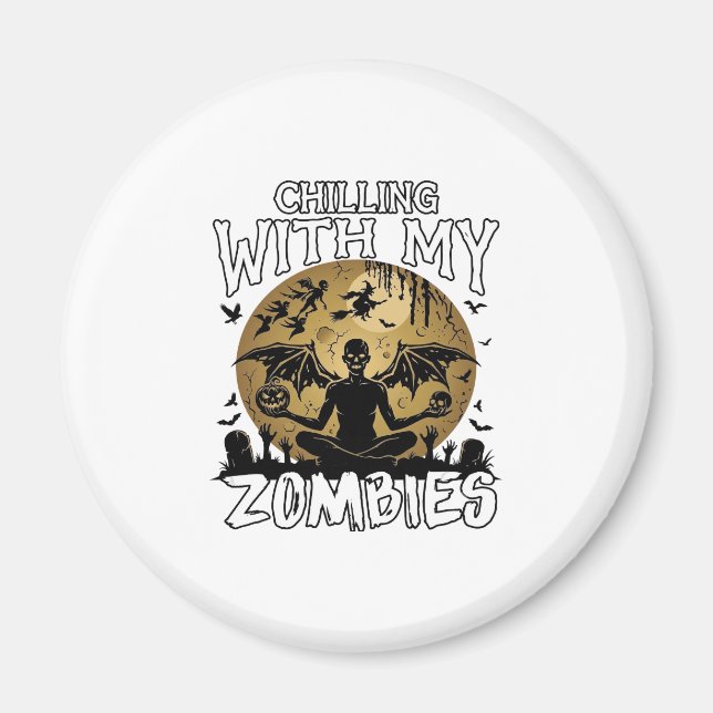 Chilling Zombies Halloween Winged Demon Moon Grave Magnet (Front)