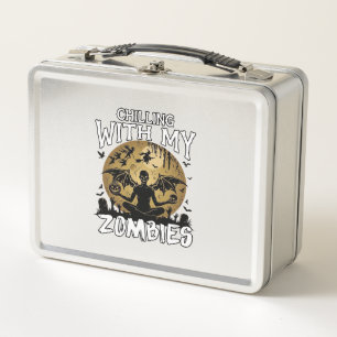 Chilling Zombies Halloween Winged Demon Moon Grave Metal Lunch Box