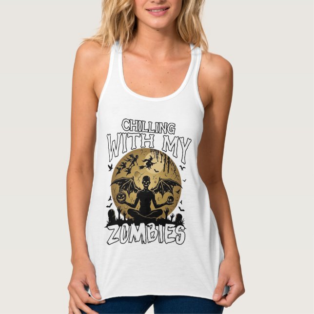 Chilling Zombies Halloween Winged Demon Moon Grave Singlet (Front)