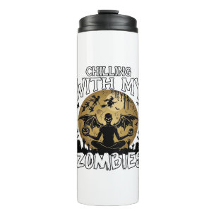 Chilling Zombies Halloween Winged Demon Moon Grave Thermal Tumbler