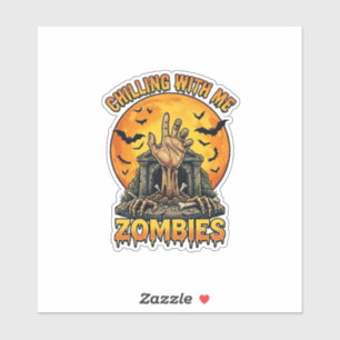 Chilling Zombies Hand Tombstone Full Moon Bats