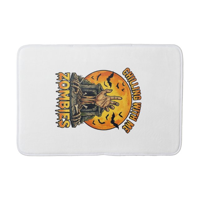 Chilling Zombies Hand Tombstone Full Moon Bats Bath Mat (Front)