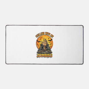 Chilling Zombies Hand Tombstone Full Moon Bats Desk Mat