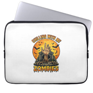 Chilling Zombies Hand Tombstone Full Moon Bats Laptop Sleeve