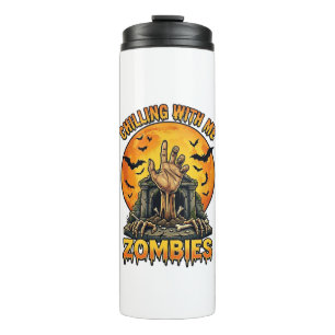 Chilling Zombies Hand Tombstone Full Moon Bats Thermal Tumbler