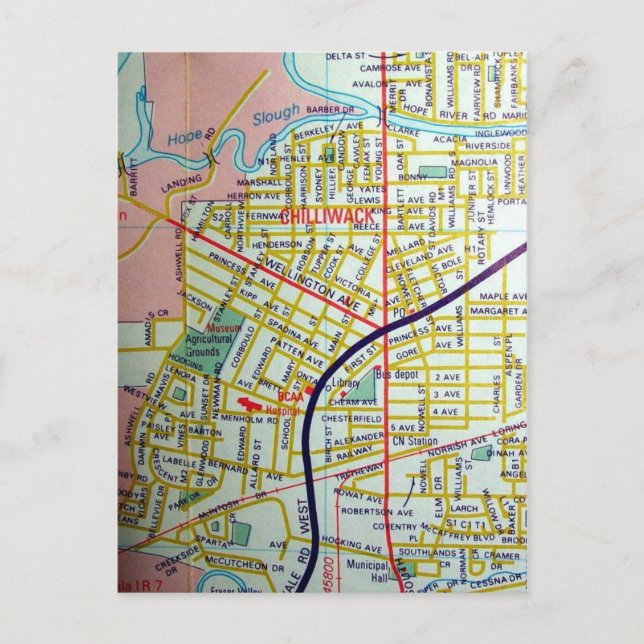 Chilliwack, British Columbia, Canada Vintage Map Postcard (Front)
