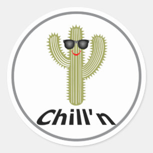 Chill'n Cactus Design - Classic Round Sticker, Glo Sticker