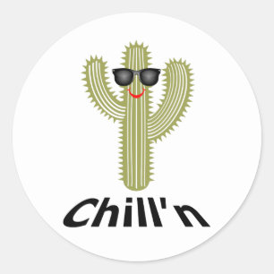 Chill'n Cactus Design - Classic Round Sticker, Glo Sticker