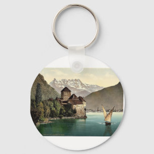 Chillon Castle, and Dent du Midi, Geneva Lake, Swi Key Ring