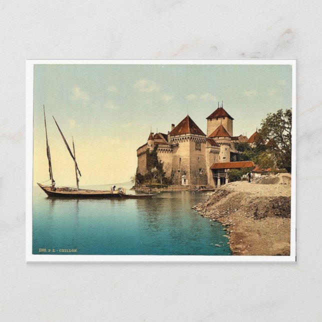 Chillon Castle, Geneva Lake, Switzerland vintage P Postcard (Front)