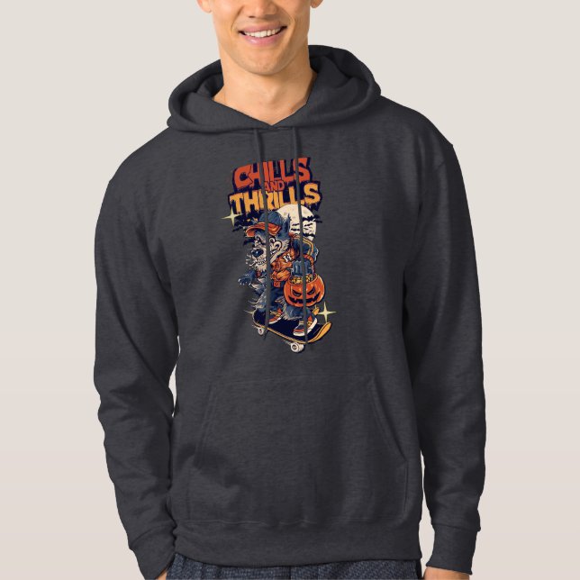 Chills and Thrills Halloween Werewolf Skateboard Hoodie (Front)