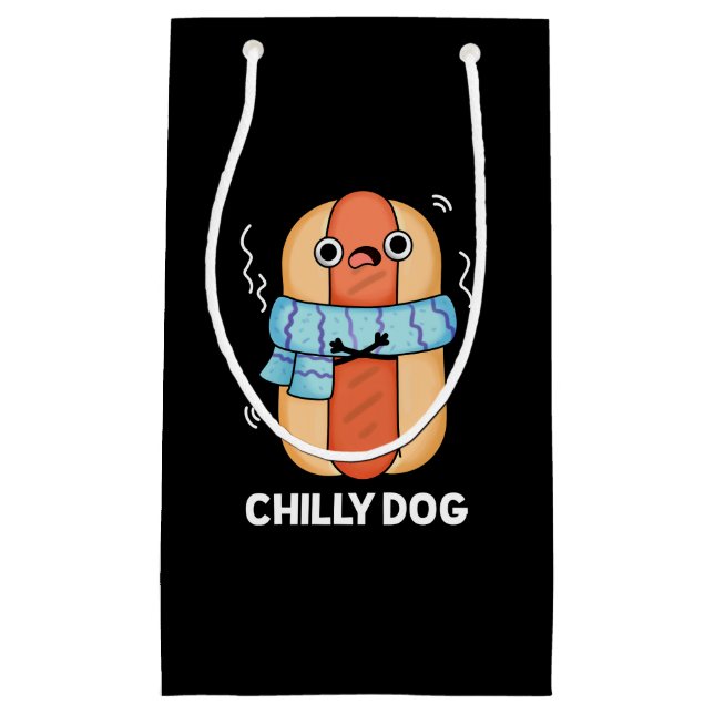 Chilly Dog Funny Chilli Hot Dog Pun Dark BG Small Gift Bag (Front)