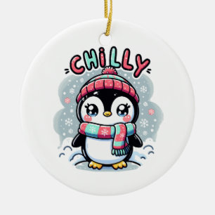 Chilly Penguin Snowy Scarf Hug Ceramic Tree Decoration
