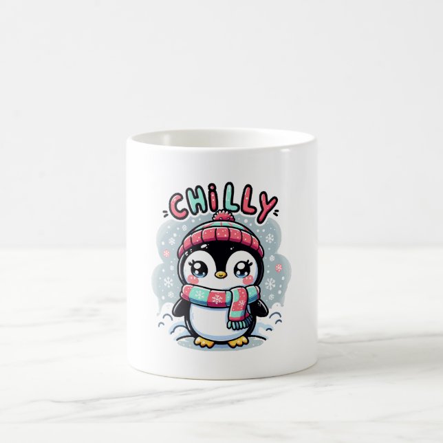 Chilly Penguin Snowy Scarf Hug Coffee Mug (Center)