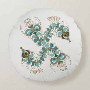 Chimera - Peacock Seahorse Round Throw Pillow