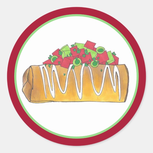 Chimichanga Tex Mex Southwestern Food Burrito Classic Round Sticker (Front)