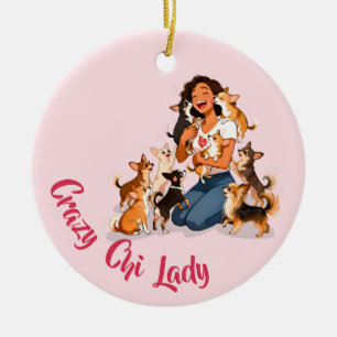 Chimigos - Crazy Chi Lady - Chihuahua  Ceramic Tree Decoration