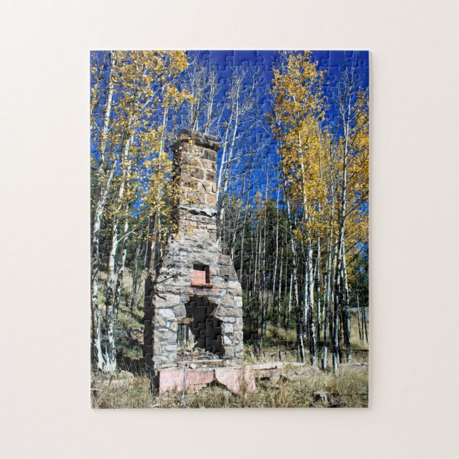 Chimney Ruin Amongst Fall Aspens Trees Photograph Jigsaw Puzzle (Vertical)