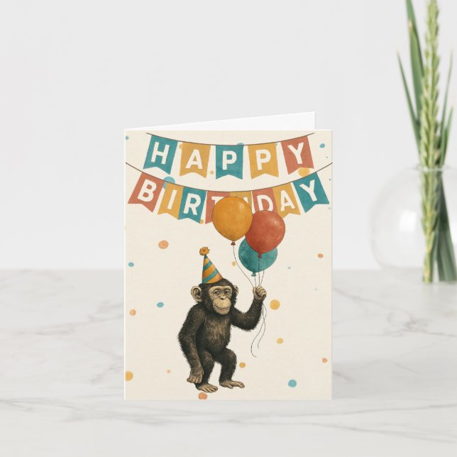 Chimp Birthday Card – Fun Party Animal (Front)