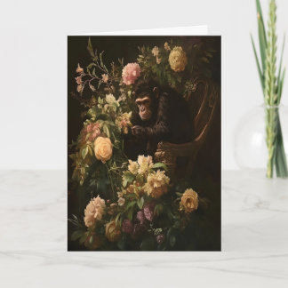 Chimp & Blooms Dark Academia Floral Art, Vintage Card