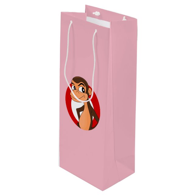 Chimp cartoon wine gift bag (Front Angled)
