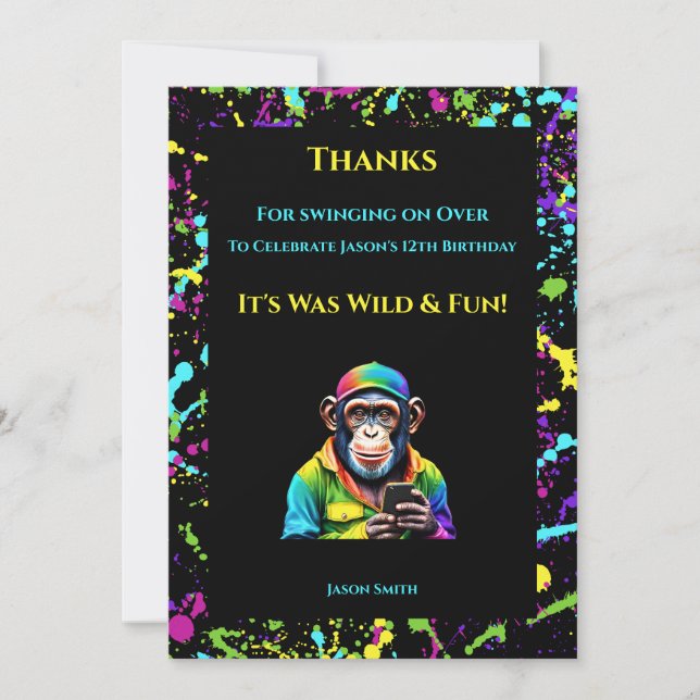 Chimp Chat-Chimpanzee with Phone- Invitation (Front)
